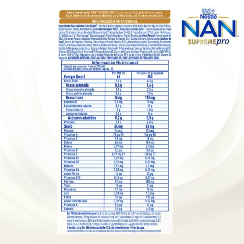 Nestlé Nan Supreme pro3, Leche de Crecimiento en Polvo, 3 x 800g »