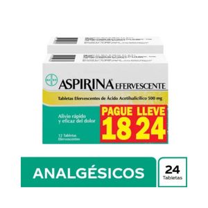 ASPIRINA T. EFERVESCENTES 500 MG CAJA PAGUE 18 LLEVE 24