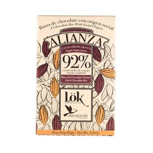 BARRA CHOCOLATE ALIANZA LOK 92% CAJA 85 G