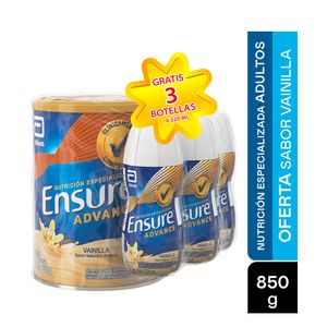 OFERTA ENSURE ADVANCE POLVO VAINILLA LATA 850 G+3 LIQUIDOS