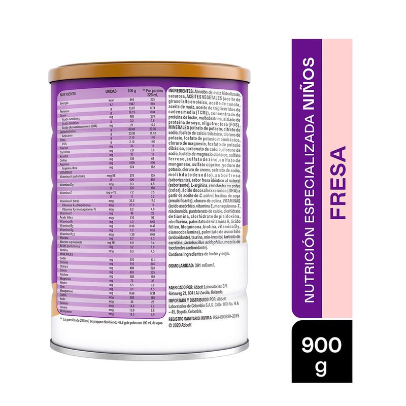 Complemento Alimenticio Pediasure Sabor A Fresa 900 Gr