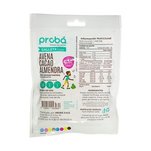 PROBA GALLETA SIN AZUCAR AVENA -CACAO -ALMENDRA BOLSA 40 G