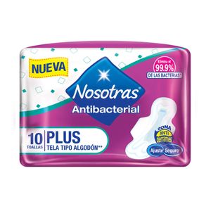 TOALLAS NOSOTRAS PLUS ANTIBTERIAL ALAS BOLSA X 10 UNDS