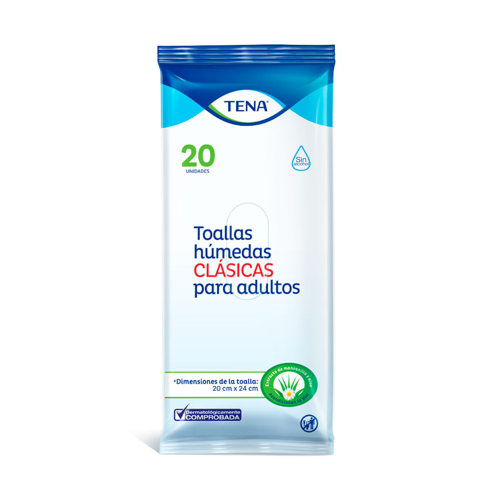 TOALLITAS TENA CLASICAS ADULTOS BOLSA X 20 UNDS - Farmacia Pasteur -  Medicamentos y cuidado personal