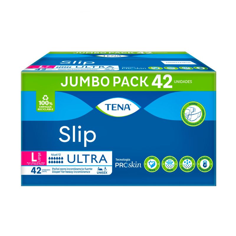 Tena Slip Pañal para Adultos con Sistema Absorbente Talla L 42 Unidades