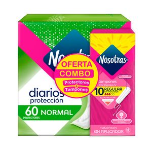 PROTECTORES NOSOTRAS NORMAL X 60 UND + TAMPONES REGULAR X 10 UNDS