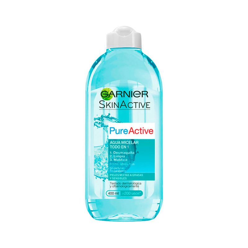 Agua Micelar Garnier Skin Active Pure Active Piel Mixta y Grasa - Frasco  400 ML