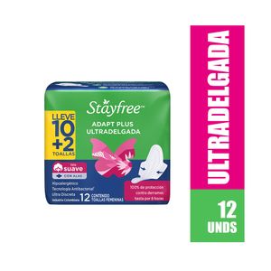 TOALLAS STAYFREE ADAPT PLUS ULTRADELG BOLSA X 12 UNDS