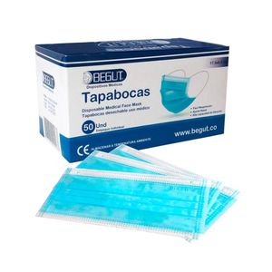 TAPABOCAS ADULTO EMPAQUE INDIV  BEGUT AZUL CAJA X 50 UNDS