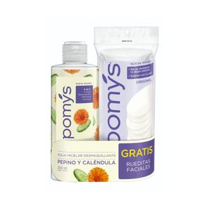 AGUA MICELAR PEPINO Y CALEDULA 250 ML + GTS RUEDITAS FACIALES X 60 UNDS