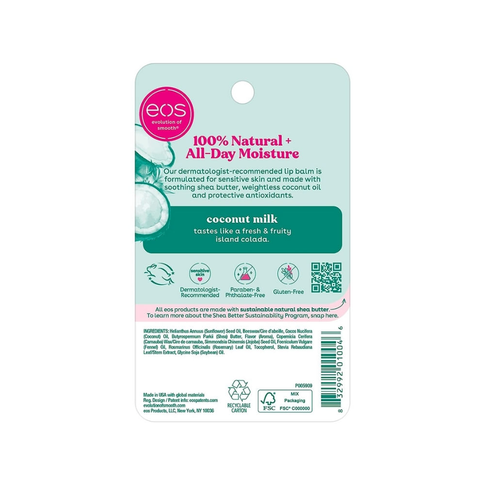 BALSAMO LABIAL EOS LECHE DE COCO 7 G - Farmacia Pasteur - Farmacias Pasteur