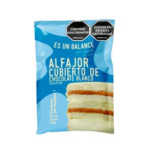 ES UN BALANCE ALFAJOR CUBIERTO DE CHOCOLATE BLANCO BOLSA 65 G