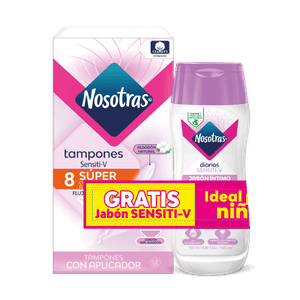 TAMPONES NOSOTRAS CON APLIC SUPER X8+ JABON INTIMO SENSITIVE FRASCO 130 ML
