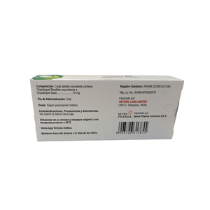 CLOPISEV (CLOPIDOGREL) TABLETAS 75 MG CAJA X 30 UNDS