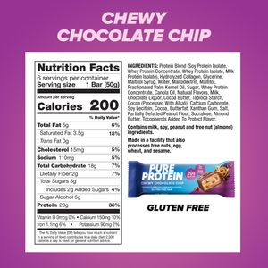 BARRA DE PROTEINA PURE PROTEIN CHEWY CHOCOLATE CHIP BOLSA 50 G