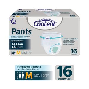 PAÑALES CONTENT PANTS M BOLSA X 16 UNDS